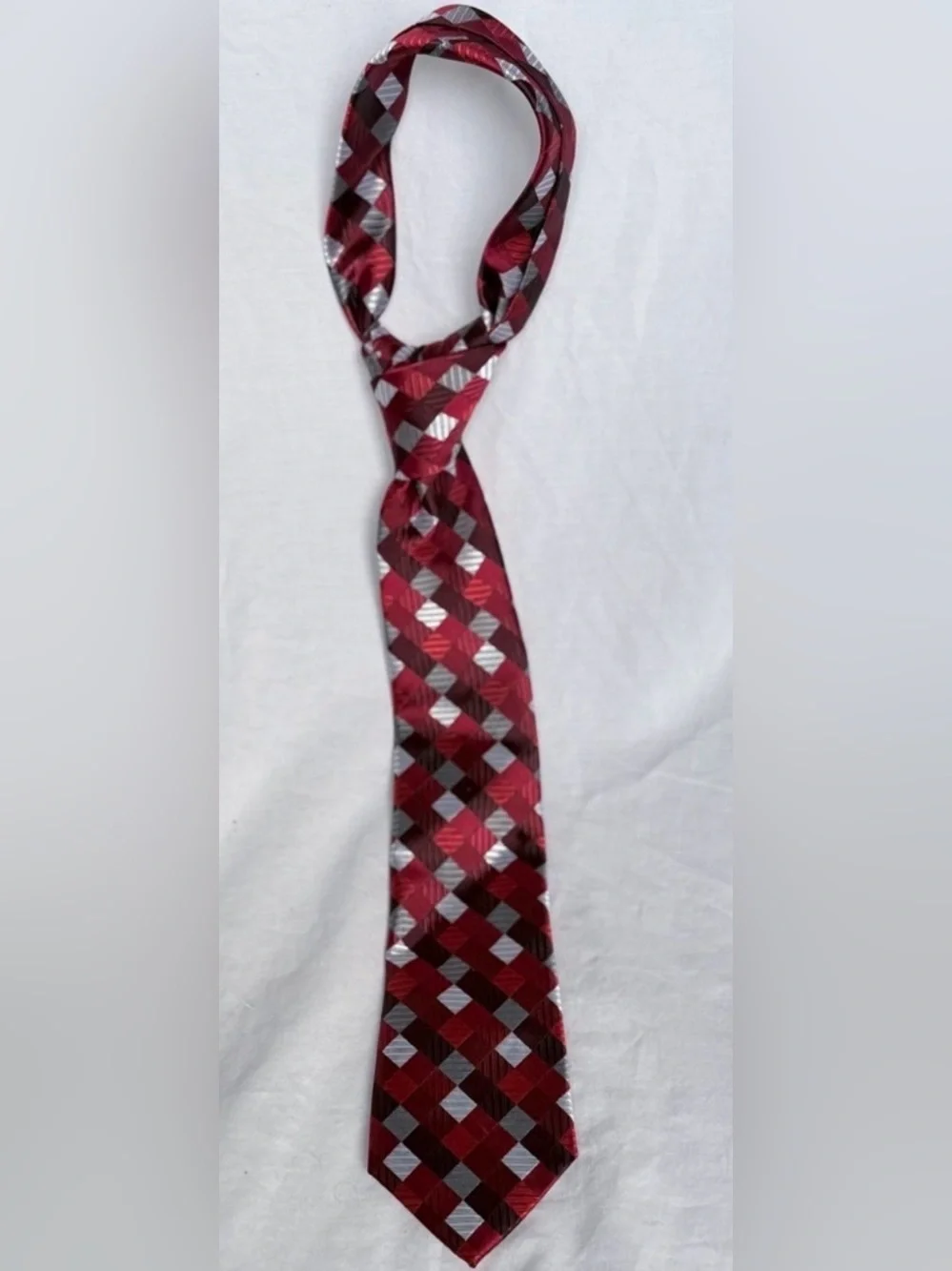 croft & barrow Burgundy and Silver Geometric Check Tie